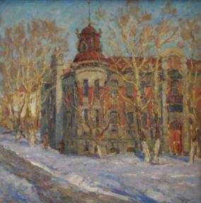 Зотеев В.А. Барнаул. Кредитный техникум. 1978. Холст, масло. 60,5 х 60. Государственный художественный музей Алтайского края