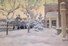 Югаткин А.А. Октябрьская площадь. 1980. Бумага, акварель. 53 х 75. Государственный художественный музей Алтайского края