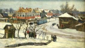 Жеребцов М.Ф. Октябрьская площадь. 1949. Холст, масло. 44,5 х 81. Государственный художественный музей Алтайского края