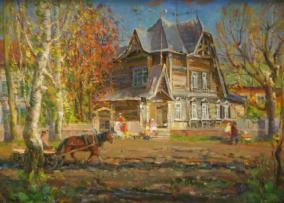 Будкеев М.Я. Дом на улице Ползунова. 1983. Холст, картон, масло. 80 х 100. Государственный художественный музей Алтайского края