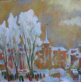 Цесюлевич Л.Р. Октябрьская площадь. 1978. Холст, масло. 79 х 79. Государственный художественный музей Алтайского края