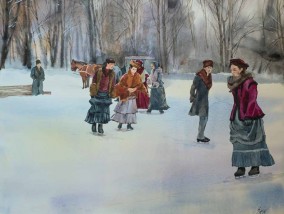 Ильдар Сафин  "Катание на Черном озере". Акварель с выставки «Лев Толстой. Казанская хронология»