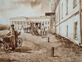 Ильдар Сафин  "Клиника и госпиталь Казанского Императорского Университета". Акварель с выставки «Лев Толстой. Казанская хронология»