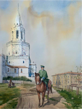 Ильдар Сафин  "Улица Воскресенская – ныне Кремлёвская". Акварель с выставки «Лев Толстой. Казанская хронология»