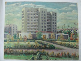 В.А. Курбатов. Дворец бракосочетания г.Новокуйбышевска со стороны площади "Слава труду". 1984 г.