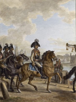 Генерал-фельдмаршал светлейший князь Г. А. Потемкин-Таврический на набережной Невы в сопровождении кавалерийского отряда (Триумф Потемкина в Санкт-Петербурге)