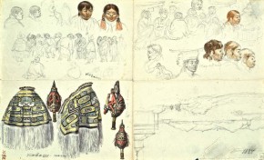 Индейцы-колоши. Ритуальная накидка. Колотушки. Сцена камлания. Пейзаж