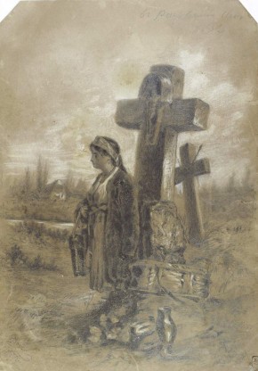 Украинская девушка у придорожного креста