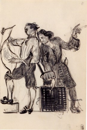 Петр I с чертежом в руках и придворный