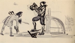 Петр I с книгой и придворный