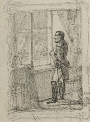 Пожар Москвы. Наполеон покидает Кремль. Наполеон у окна