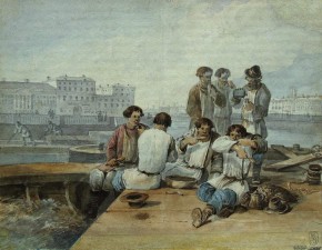 На барке. Обед грузчиков