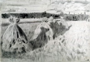 Сжатое поле со снопами