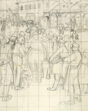 Городовой среди толпы. Набросок иллюстрации к рассказу А. П. Чехова «Хамелеон»