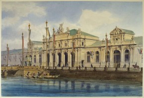 Фасад здания Мануфактурной выставки 1870 года в Петербурге