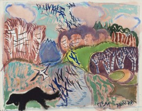 Пейзаж. Черная собака