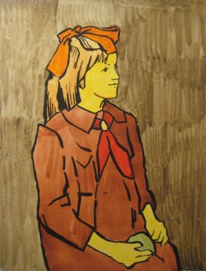 Пионерка с яблоком в руке