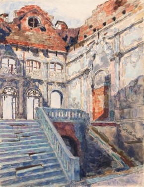 Пушкин. Дворец. Главная лестница после разрушения