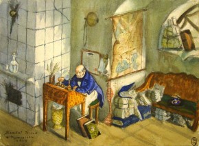 Эскиз декорации для инсценировки «Тяжбы» Н. В. Гоголя