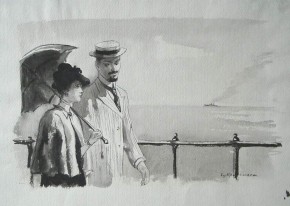 Гуров и Анна Сергеевна на прогулке. Иллюстрация к рассказу А. П. Чехова «Дама с собачкой»