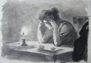 Анна Сергеевна у себя в номере. Иллюстрация к рассказу А. П. Чехова «Дама с собачкой»