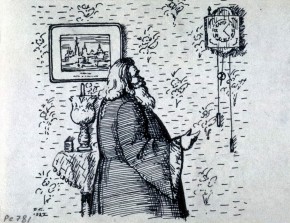 Священник у стенных часов