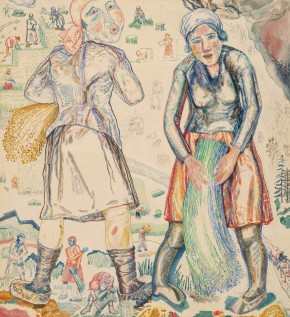 Колхозницы, убирающие лен