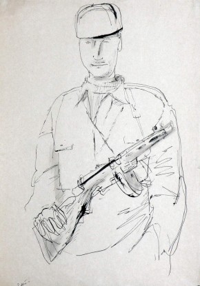 Партизан в ушанке и с автоматом