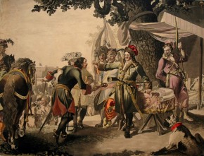 Князь Михаил Голицын передает Петру Великому ключи от взятой шведской крепости Нотебург