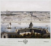 Панорама города Санкт-Петербурга. Вид с Петропавловской крепости на Дворцовую набережную