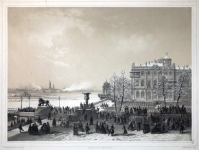 Вид Зимнего дворца во время Крещения на Неве 6 января