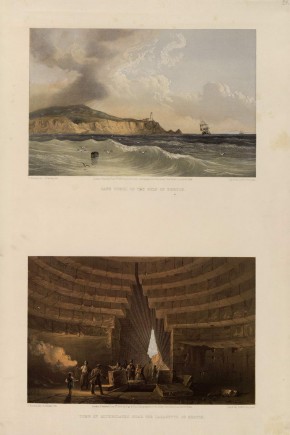 2 изображения: 1. Мыс Токли в Керченском заливе. 2. Могила Митридата вблизи Керченского лазарета