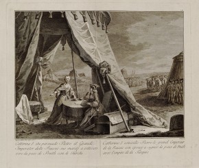 Екатерина I спасает Петра под Прутом (Петр I в лагере у Прута / Екатерина входит в палатку к Петру I)