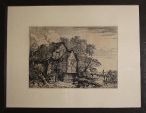 Пейзаж с хижиной и мостиком