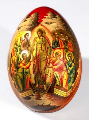 Яйцо пасхальное с изображением храма Восресения Христа в Москве и сцены Сошествия в ад