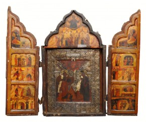 Кузов с иконой «Благовещение» и житием Николы на створках