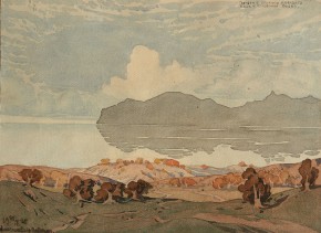 Крымский этюд. Вечерний профиль Карадага над успокоенной водой