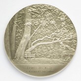 Медаль в честь А. С. Пушкина с изображением «скамьи Онегина» в селе Тригорском