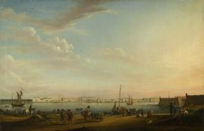 Вид на Дворцовую набережную и Летний сад с Петербургской стороны