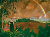 Пейзаж с двумя крестьянскими девушками и радугой