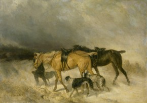 Лошади и борзые, застигнутые бураном