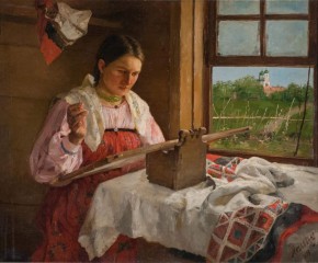 Крестьянская девушка за вышиванием