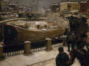 Баржи на Фонтанке. Ранний снег