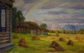 Сельский пейзаж с радугой
