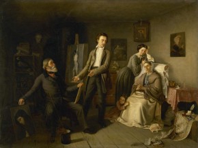 Семейство бедного художника и покупатель картин