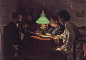 Под зеленой лампой (За чтением)