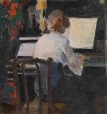 Интерьер с женщиной за роялем