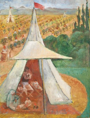 Передвижные ясли в хлопковом поле