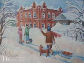 Пьянкова Александра, 14 лет. «Зима в Бийске». Бумага, гуашь. «Бийская ДХШ», г. Бийск. Преподаватель С.В. Тукмачёв